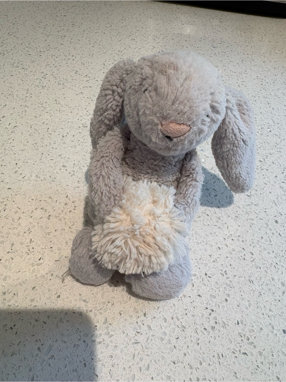 Jellycat Bashful Silver Snow Bunny holding a white muff - missing tag.